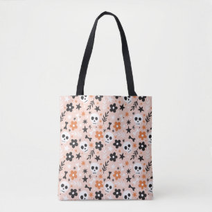 Flower Skull Pattern Tote Bag