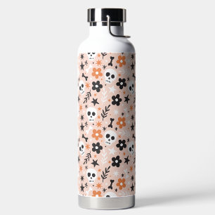 Flower Skull Pattern Water Bottle