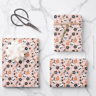 Flower Skull Pattern Wrapping Paper Sheet