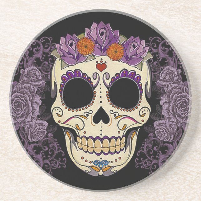Flower Skull Sandstone Coaster (Front)