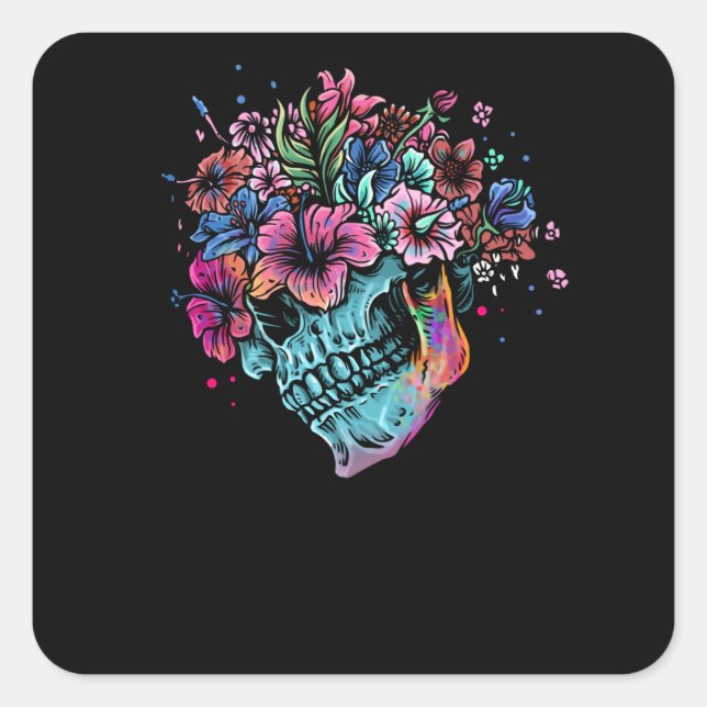 Flower Skull Square Sticker (Front)