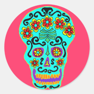 Flower skull sticker in aqua