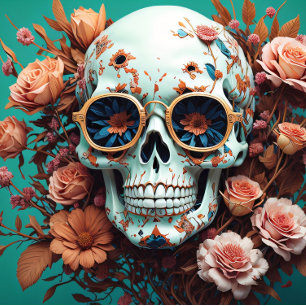 Flower skull Turquoise Tissue Paper Mousseline 
