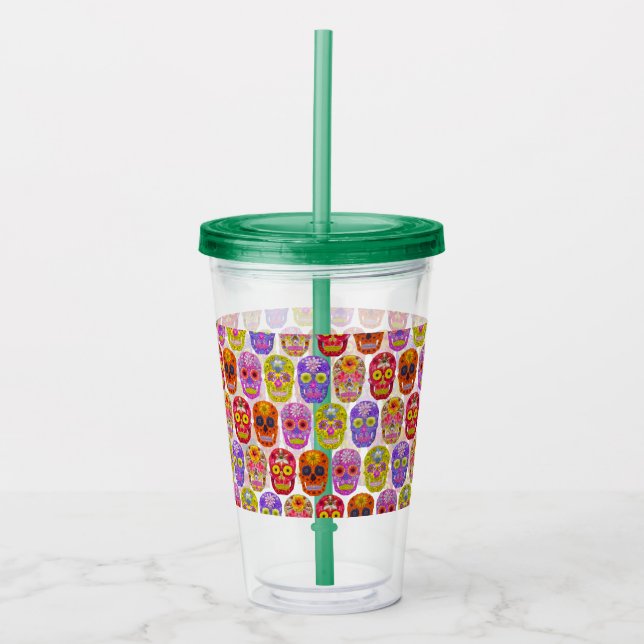 Flower Skulls Seamless Pattern 2018 Acrylic Tumbler (Front)