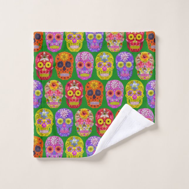 Flower Skulls Seamless Pattern 2018 Bath Towel Set (Wash Cloth)