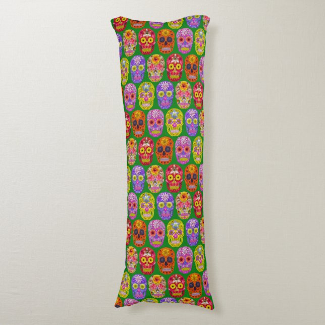 Flower Skulls Seamless Pattern 2018 Body Cushion (Front Vertical)