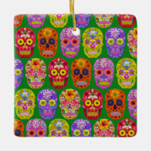 Flower Skulls Seamless Pattern 2018 Ceramic Ornament