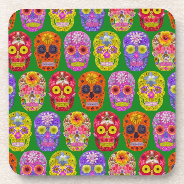 Flower Skulls Seamless Pattern 2018 Coaster (Front)