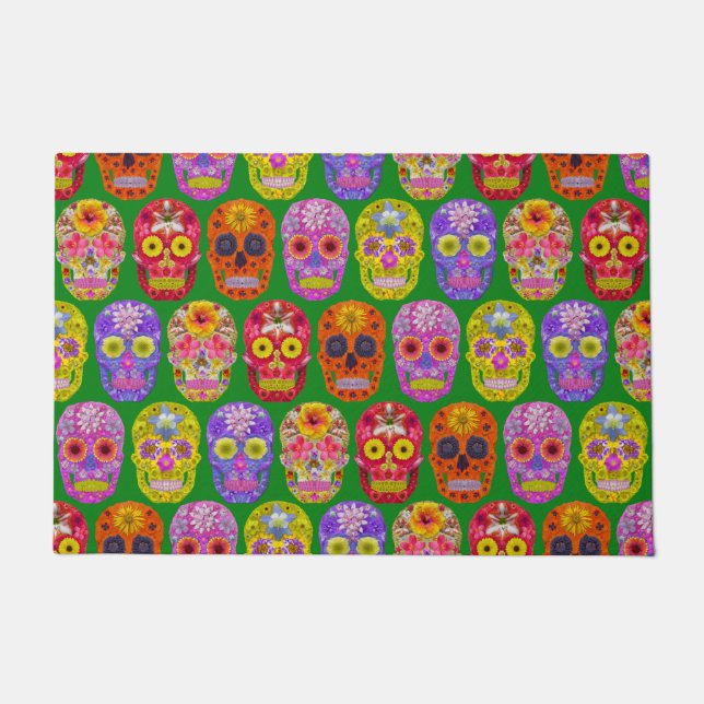 Flower Skulls Seamless Pattern 2018 Doormat (Front)