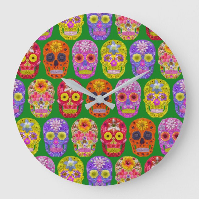 Flower Skulls Seamless Pattern 2018 Large Clock (Front)