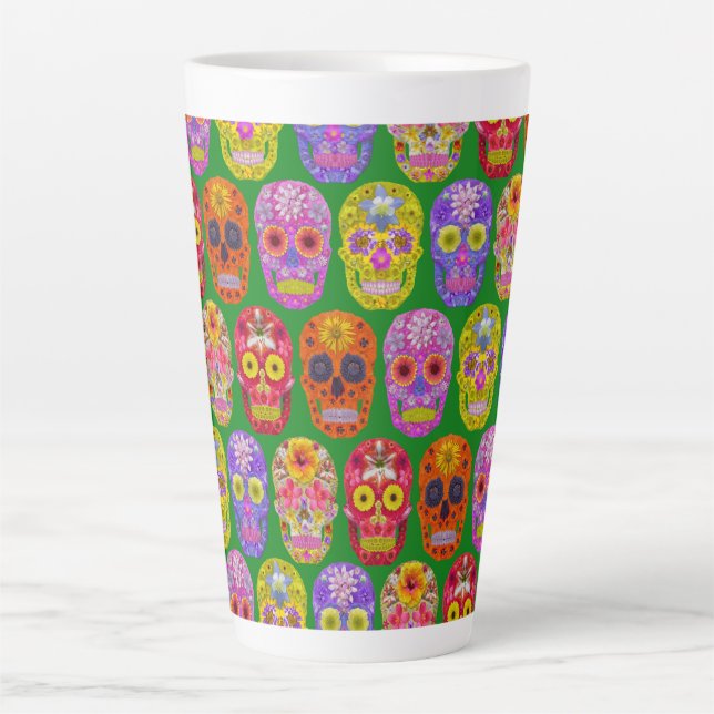 Flower Skulls Seamless Pattern 2018 Latte Mug (Front)