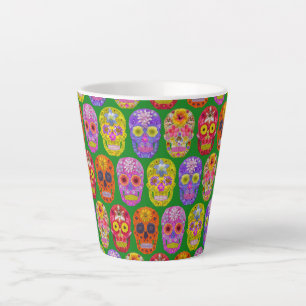 Flower Skulls Seamless Pattern 2018 Latte Mug