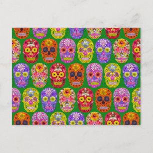 Flower Skulls Seamless Pattern 2018 Postcard