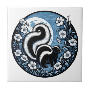 Flower Skunk Artwork Skunks Floral Ceramic Tile