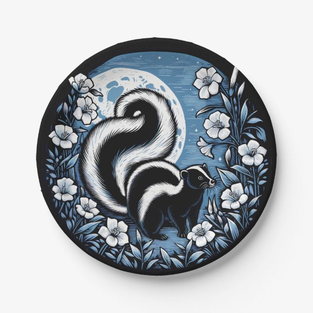 Flower Skunk Artwork Skunks Floral                 Paper Plate (Front)