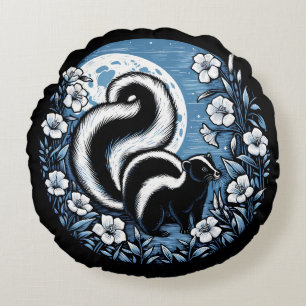 Flower Skunk Artwork Skunks Floral Round Cushion