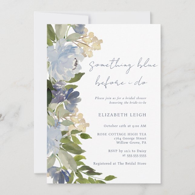 Flower Something Blue Before I Do Bridal Shower  Invitation (Front)