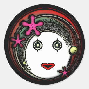 Flower Space GIrl Classic Round Sticker
