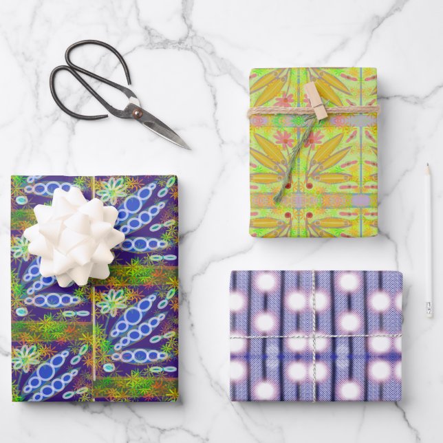 FLOWER SPRIGS and GLOWING BURSTS WRAPPING PAPER (Front)