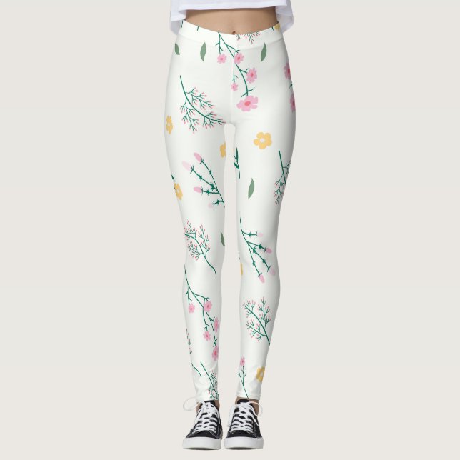 Flower Spring Blooming Floral Leggings (Front)