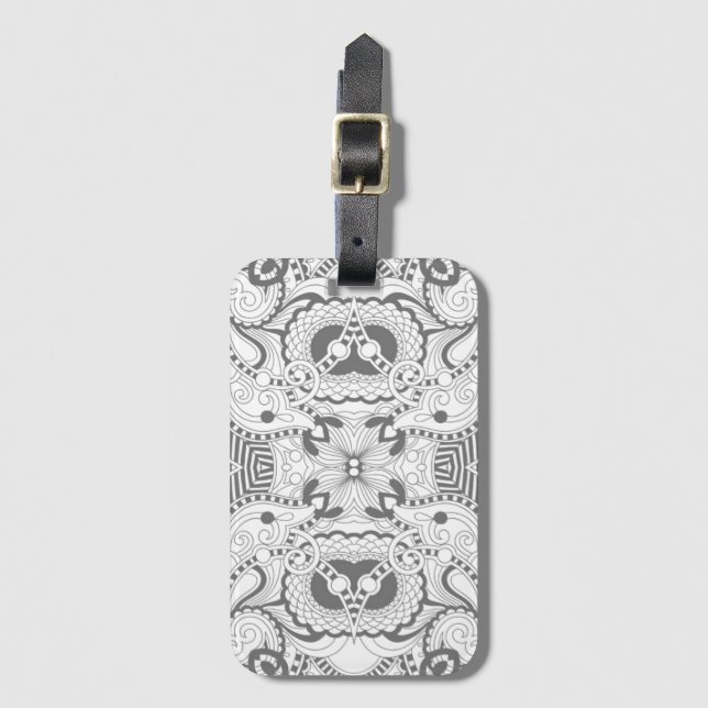 Flower Square Doodle Luggage Tag (Front Vertical)
