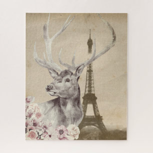 Flower Stag & Eiffel Tower Jigsaw Puzzle