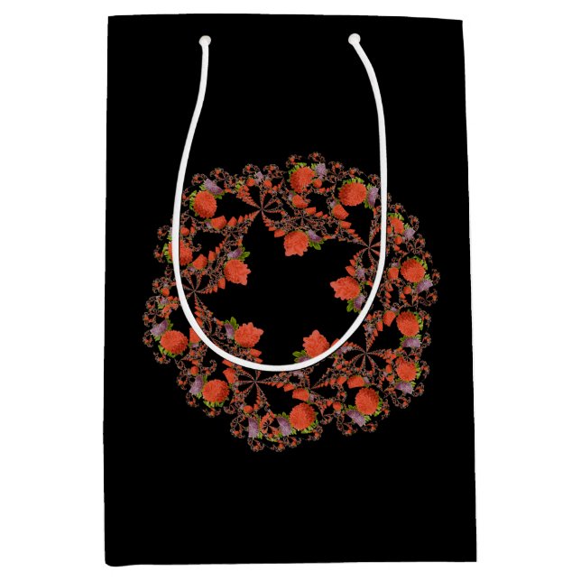Flower star fractal red black purple medium gift bag (Front)