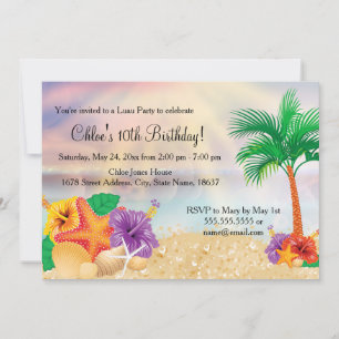 Flower Starfish Luau Birthday Party Invite