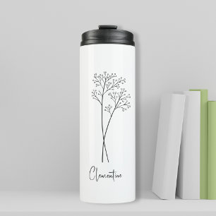 Flower stem, black script typography  thermal tumbler