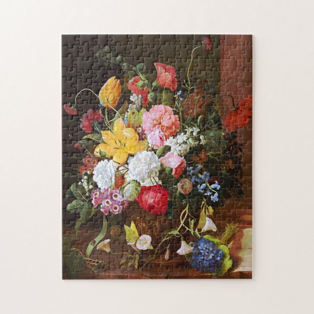 Flower Still Life Of Roses,Tulips And Violets Jigsaw Puzzle (Vertical)