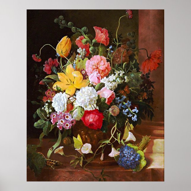 Flower Still Life Of Roses,Tulips And Violets Poster (Front)