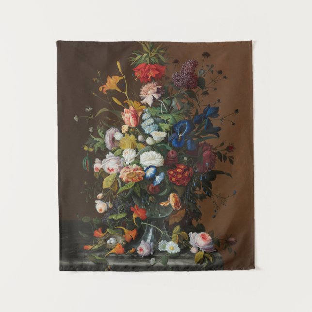 Flower Still Life with Bird's Nest Severin Roesen Tapestry (Front)