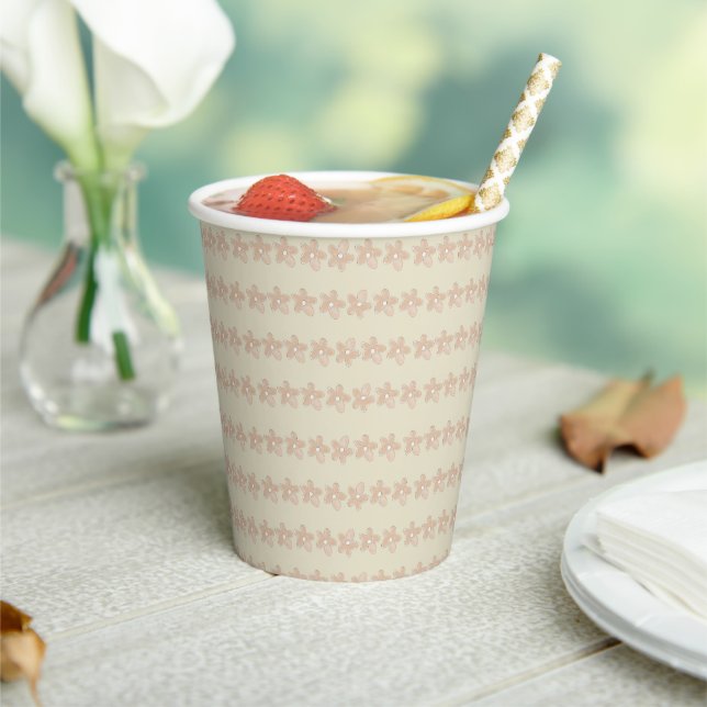 Flower Stripe Cute Neutral Boho Baby Shower Paper Cups (Insitu)