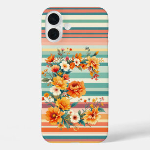 Flower Stripes Retro (E) iPhone 16 Plus Case