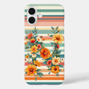 Flower Stripes Retro (N) iPhone 16 Plus Case