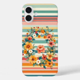 Flower Stripes Retro (Q) iPhone 16 Plus Case