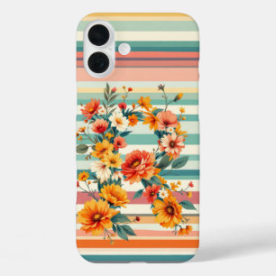 Flower Stripes Retro (R) iPhone 16 Plus Case