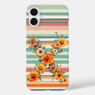 Flower Stripes Retro (X) iPhone 16 Plus Case
