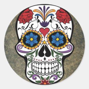 Flower Sugar Skull Classic Round Sticker