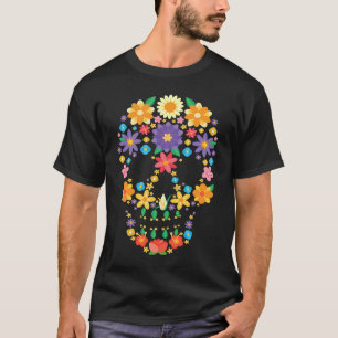 Flower Sugar Skull Halloween Day of Dead  Costume  T-Shirt