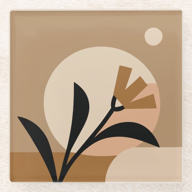 Flower Sun Boho Glass Coaster (Front)
