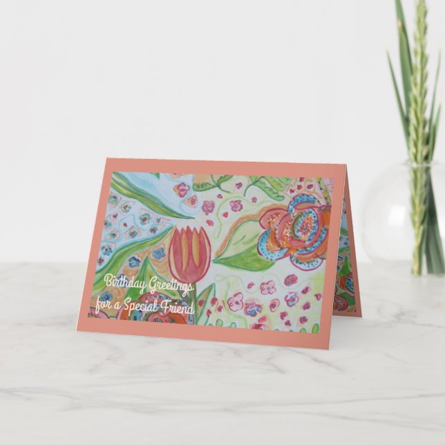 Flower Swirl Special Friend Birthday Card (Front)