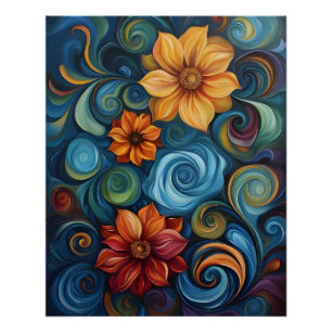 Flower Swirls Digital Art Design Poster
