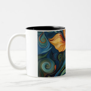 Flower Swirls Digital Art Design Two-Tone Coffee Mug