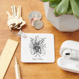 Flower Tangle Art, hand drawn - Key Ring