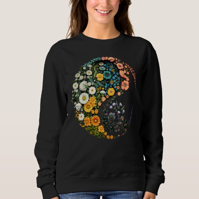 Flower Taoism Yin Yang Symbol on Zen Taijitu Yin Y Sweatshirt (Front)