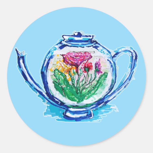 Flower Teapot Classic Round Sticker (Front)