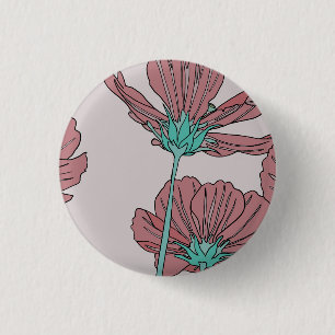 Flower theme, poppy design 3 cm round badge