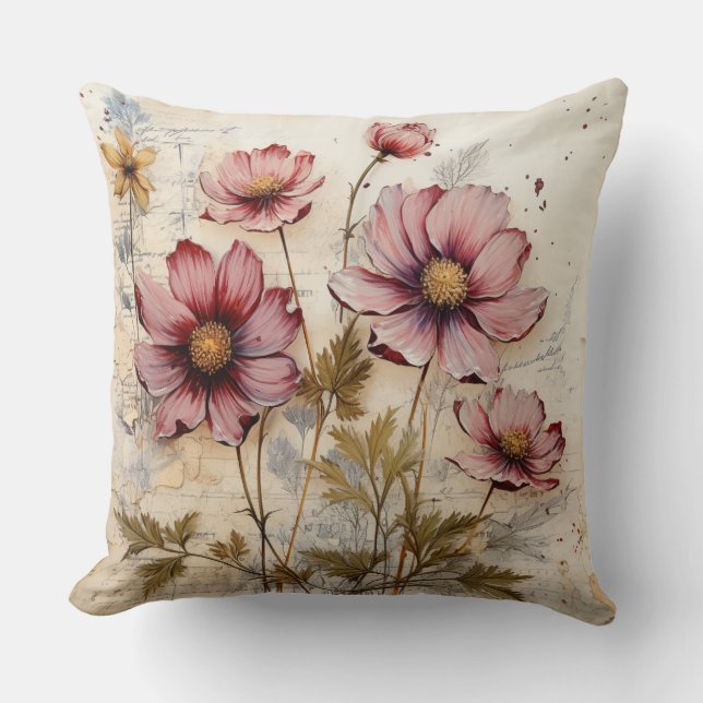 Flower throw pillow, Floral pillow, gift for her Cushion (Front)