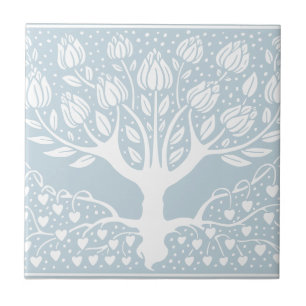 Flower Tree Baby Blue & White Beardsley Hearts Ceramic Tile